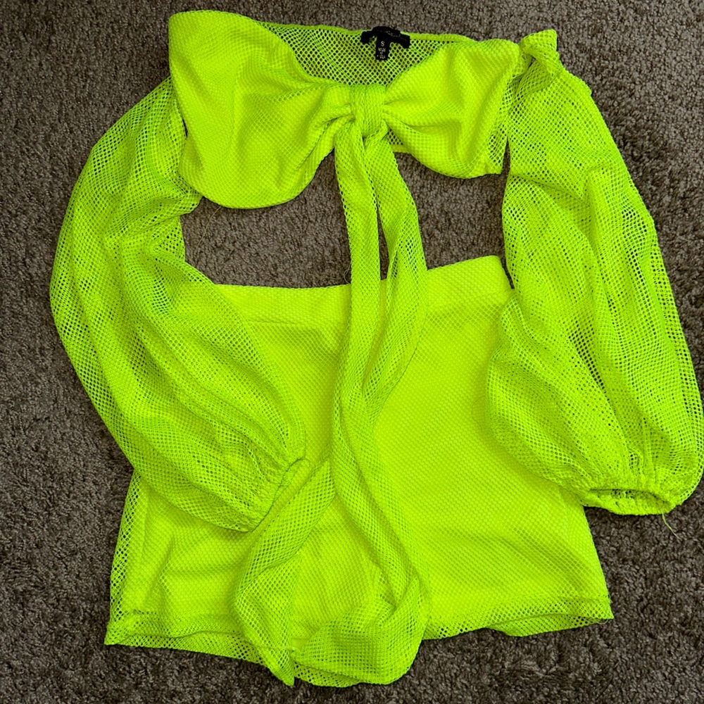 Neon Green Two Piece Short Set. Size Small.